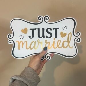Just Married magnet Sign with Gold and Black Accents